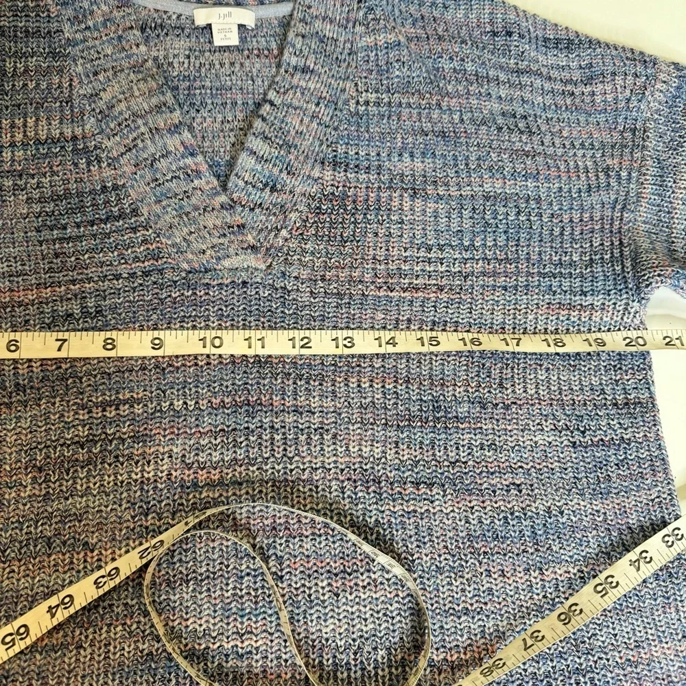 J Jill Easy Dropped Shoulder Sweater Blue Jasper Cotton V Neck 3/4 Sleeve